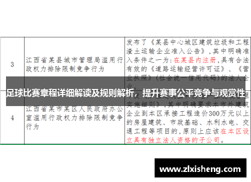 足球比赛章程详细解读及规则解析，提升赛事公平竞争与观赏性